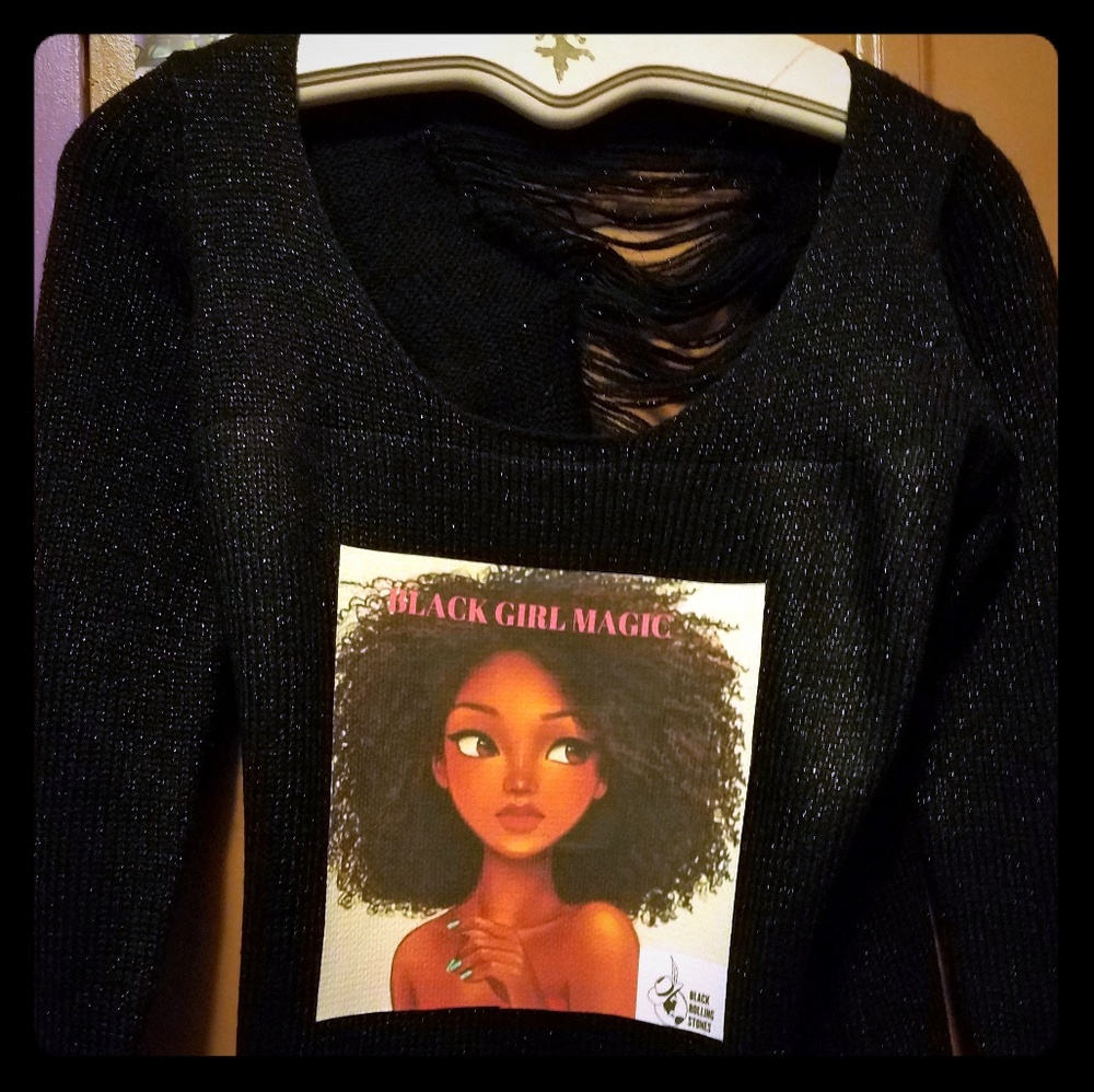 Black girl magic sweater with Lacey back